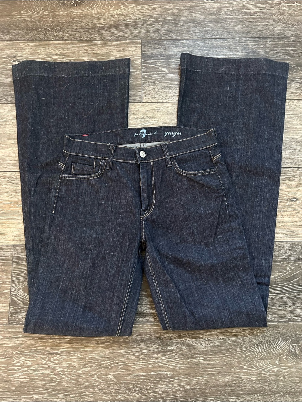 7 For All Mankind Dark Blue Wide Leg Jeans - Picture 2 of 7